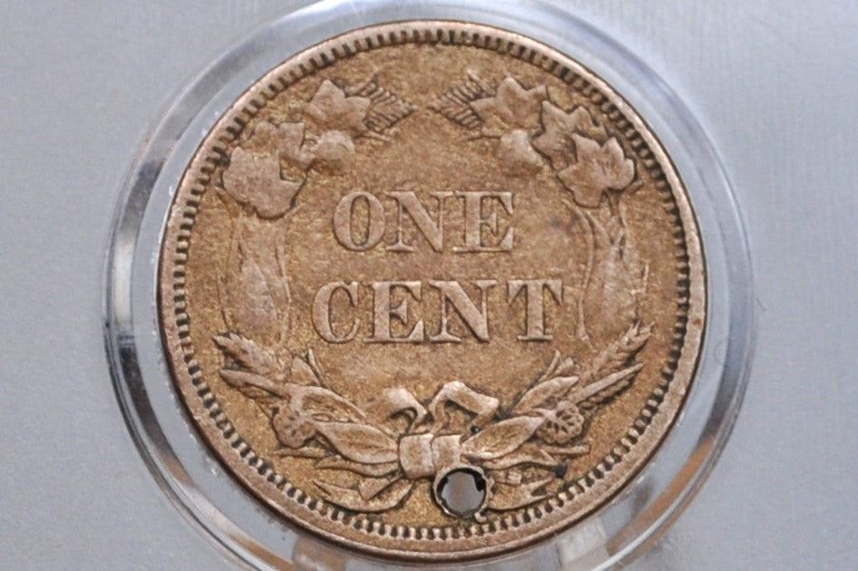 1858 Flying Eagle Penny - XF Details, Holed - 1858 Cent Flying Eagle 1858 Damage Coin / Discount Coin