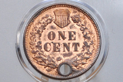 1892 Indian Head Penny - Uncirculated Details, Holed - Lustrous Coin - 1892 Cent Indian Head 1892 Damage Coin / Discount Coin