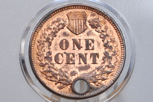 1892 Indian Head Penny - Uncirculated Details, Holed - Lustrous Coin - 1892 Cent Indian Head 1892 Damage Coin / Discount Coin