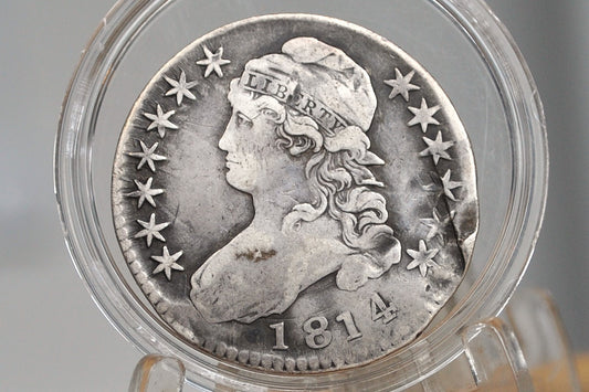1814 Capped Bust Half Dollar, Rare Date - Fine Details, Damaged - 1814 Half Dollar US Half Dollar 1814, Rare Early Half, Low Mintage