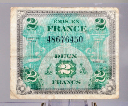 1944 Allied Military France 2 Franc Note - WWII Era French Bank Note - 1944 French Two Francs Allied Military Bank Note - P#114a