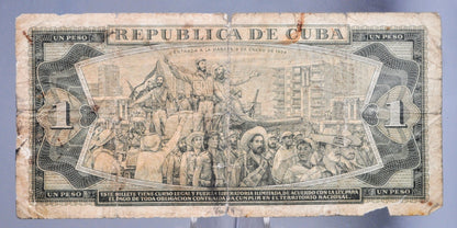 1988 National Bank of Cuba 1 Peso Banknote - Fidel Castro Habana Scene Note - Fine (F) Grade - 1988 Carribean Cuban One Peso Note - P#102d