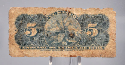 1896 Cuba 5 Centavos Banknote - El Banco Espanol de la Isla de Cuba - 1896 Carribean Cuban Five Centavos Fractional Note - P#45a