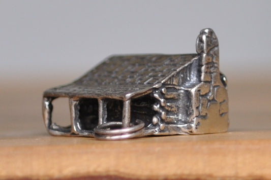 Scarce Sterling Silver Log Cabin Pendant - Tested Sterling Silver - Well Detailed Log Cabin Charm