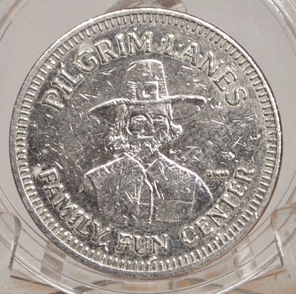 Pilgrim Lanes Family Fun Center, Haverhill, Massachusetts Amusement Token - Vintage Pilgrim Lanes Arcade Token