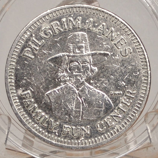 Pilgrim Lanes Family Fun Center, Haverhill, Massachusetts Amusement Token - Vintage Pilgrim Lanes Arcade Token