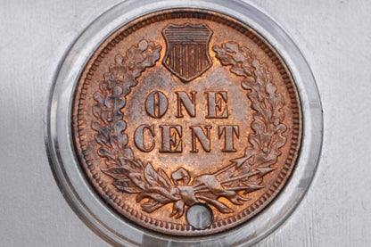 1905 Indian Head Penny - Uncirculated Details, Holed - Lustrous Coin - 1905 Cent Indian Head 1892 Damage Coin / Discount Coin