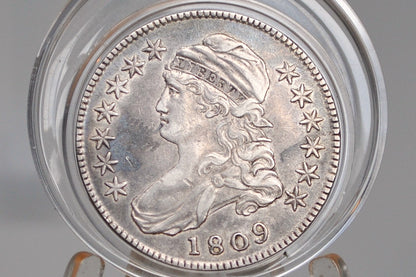 1809 Capped Bust Half Dollar, XXX Edge - XF45 (Luster);  Rare Variety, High Grade - 1809 Half Dollar US Half Dollar 1809, Rare Early Half, Low Mintage