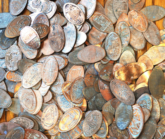 Elongated Penny Coin Lot 50 pieces From: Zoos, State parks, Museums, Restaurants, Universal, etc. - Mystery Coin Lot of Fifty Elongated Pennies