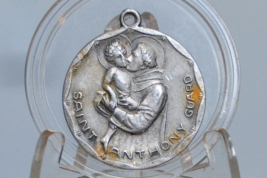 Scarce Saint Anthony and Christopher Guard Medal Pendant - Catholic Call a Priest Medal - Religious Charms