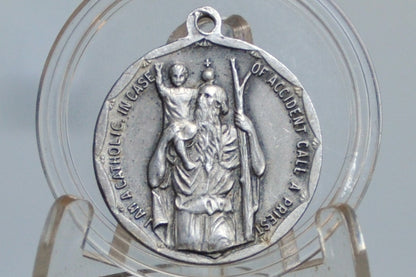 Scarce Saint Anthony and Christopher Guard Medal Pendant - Catholic Call a Priest Medal - Religious Charms