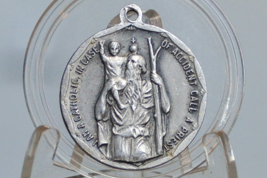 Scarce Saint Anthony and Christopher Guard Medal Pendant - Catholic Call a Priest Medal - Religious Charms