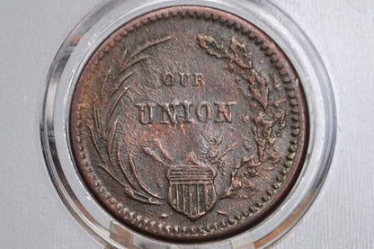 1863 Civil War Token - Our Union - Uncirculated - Patriotic CWT - Great Condition - The Federal Union Must be Preserved