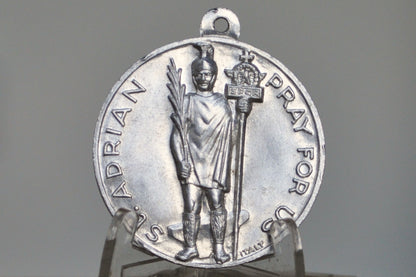 Rare Saint Adrian Crucifixion of Jesus Pendant - Catholic Medal - Religious Charms - Aluminum Medallion