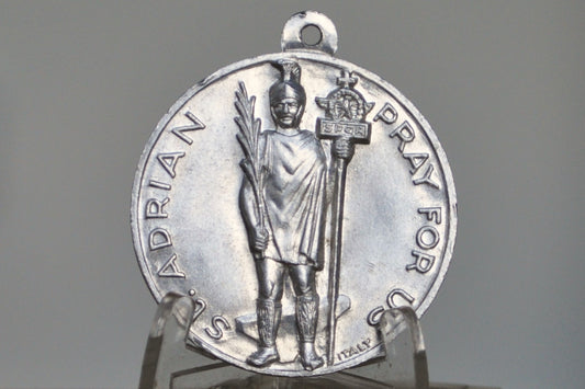 Rare Saint Adrian Crucifixion of Jesus Pendant - Catholic Medal - Religious Charms - Aluminum Medallion