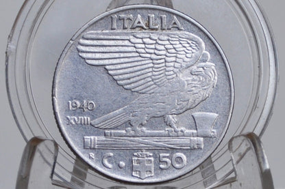 1930s and 1940s Italian Lire Coins - Beautiful Condition - Victor Emmanuel III - Italy Two Lire, One Lire, Fifty Cents - Kingdom of Italy -