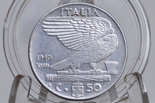 1930s and 1940s Italian Lire Coins - Beautiful Condition - Victor Emmanuel III - Italy Two Lire, One Lire, Fifty Cents - Kingdom of Italy -