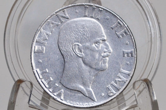 1930s and 1940s Italian Lire Coins - Beautiful Condition - Victor Emmanuel III - Italy Two Lire, One Lire, Fifty Cents - Kingdom of Italy -