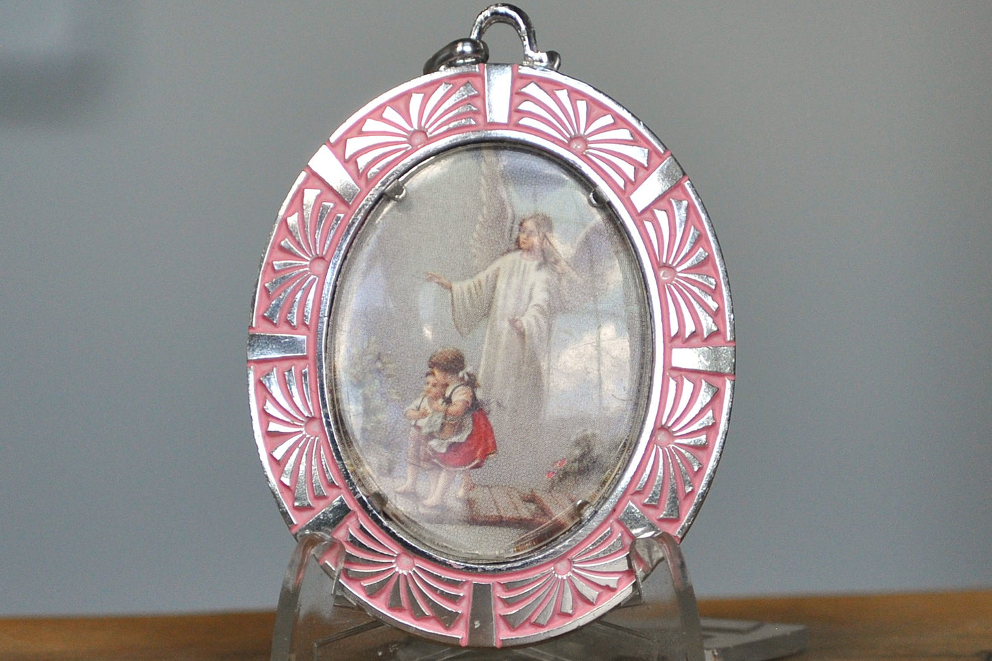 Beautiful Art Deco Aluminum Guardian Angel and Children Pendant - German Pendant Jewelry - Guardian Angel Charm