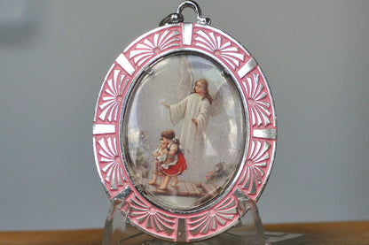 Beautiful Art Deco Aluminum Guardian Angel and Children Pendant - German Pendant Jewelry - Guardian Angel Charm