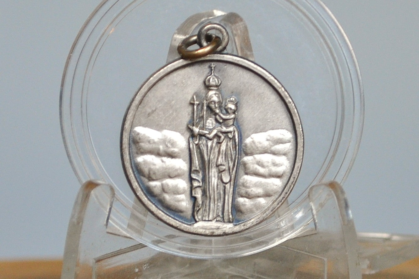 Vintage Our Lady of Good Voyage Pendant - Sacred Heart of Jesus Charm - Miraculous Medal Virgin Mary Medal