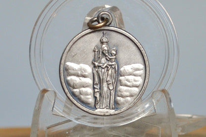 Vintage Our Lady of Good Voyage Pendant - Sacred Heart of Jesus Charm - Miraculous Medal Virgin Mary Medal