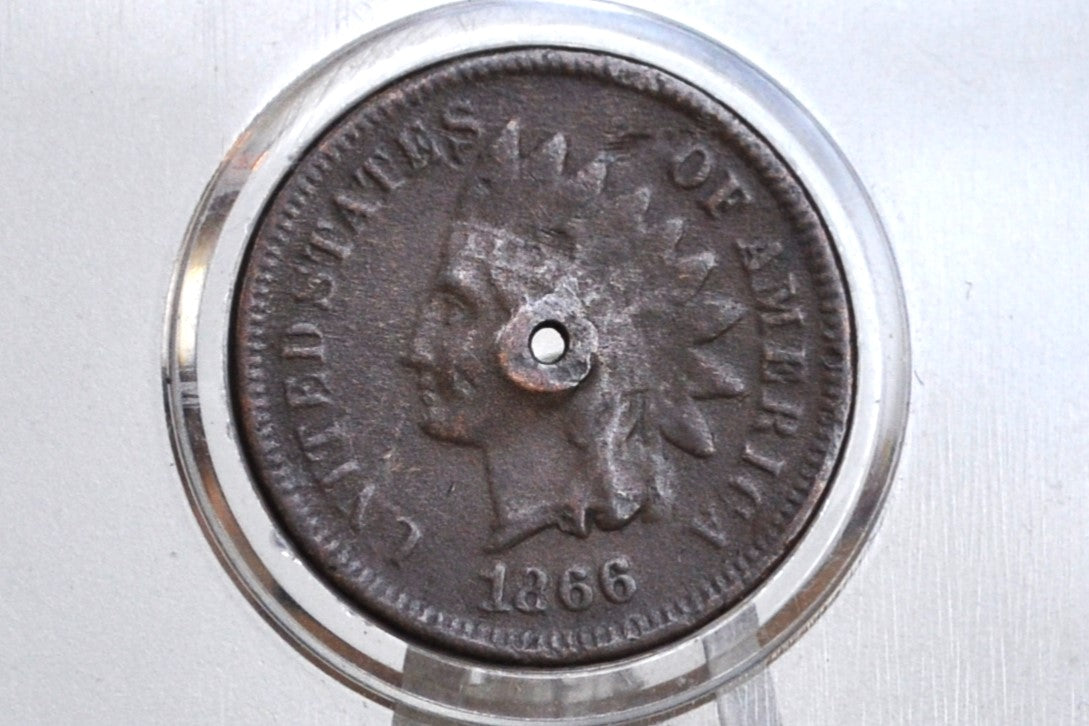 1866 Indian Head Penny - Key Date - Damaged - Indian Cent 1866 - Tougher Date to Find