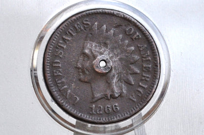 1866 Indian Head Penny - Key Date - Damaged - Indian Cent 1866 - Tougher Date to Find