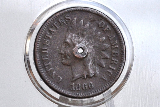 1866 Indian Head Penny - Key Date - Damaged - Indian Cent 1866 - Tougher Date to Find