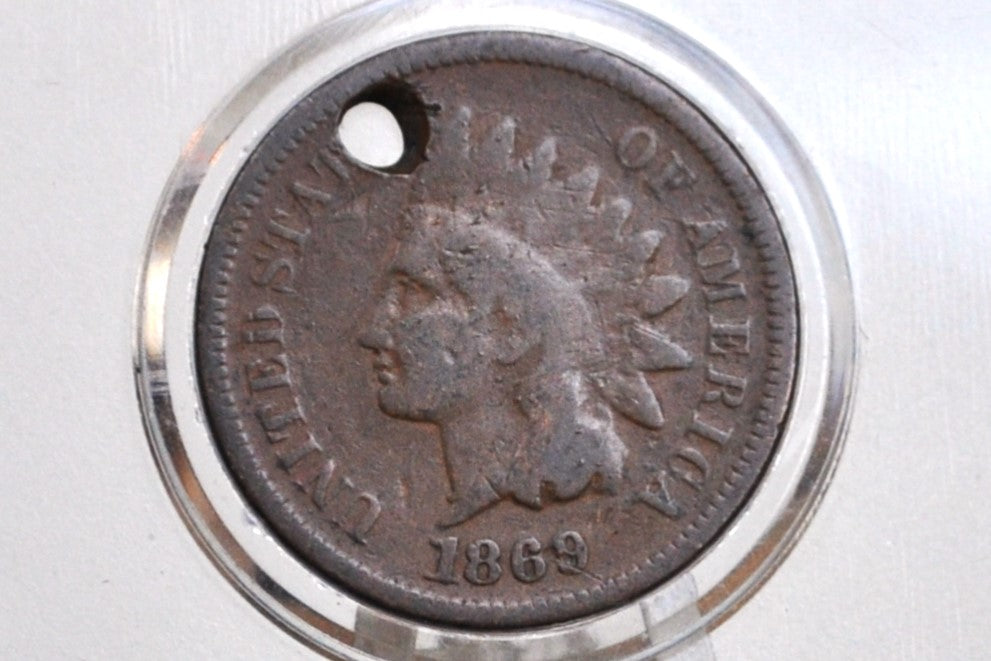 1869 Indian Head Penny - Key Date - Damaged - Indian Cent 1869 - Tougher Date to Find