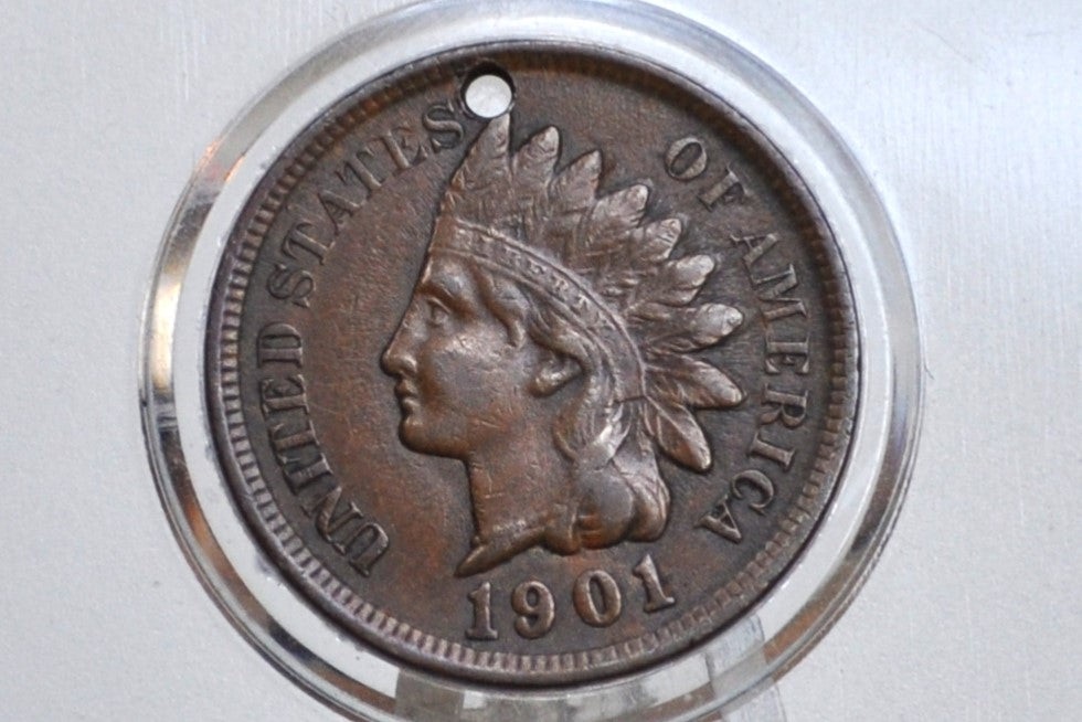 1901 Indian Head Penny - XF Details, Damaged - Indian Cent 1901