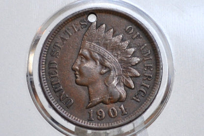 1901 Indian Head Penny - XF Details, Damaged - Indian Cent 1901