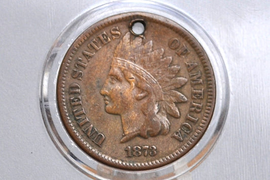 1873 Indian Head Penny - Damaged - Indian Head 1873 Cent US - Rarer Date