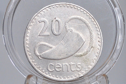 Fiji 20 Cent Coins - UK Issue Fiji Coins -  60s, 70s, 90s, 2000s - Choose by Date - Coins from Fiji - Sperm Whale Tooth Reverse -