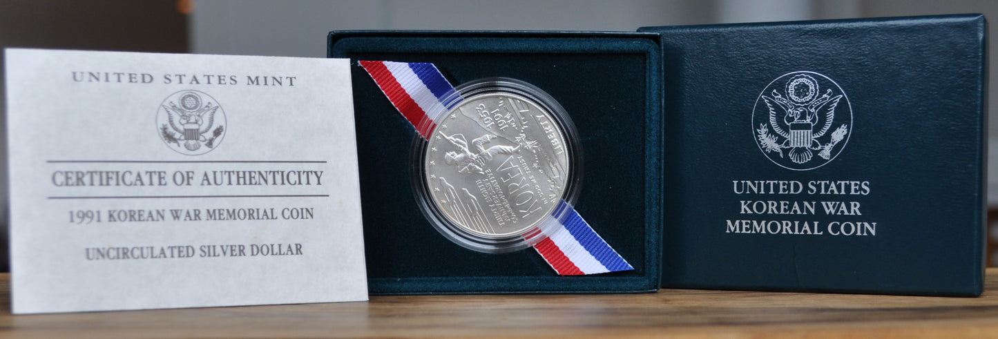 US Mint Korean War Silver Dollar 1991 -  Mint Proof Set - Denver Mint - Korean 1953-1991 - US Mint Set -