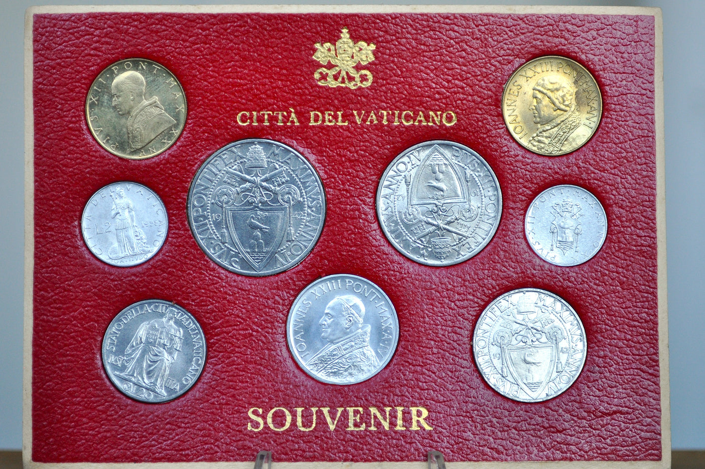 Citta Del Vaticano Coin Souvenir Set - 9 Coin Vatican Set - Catholic Coin Set - Popes Set