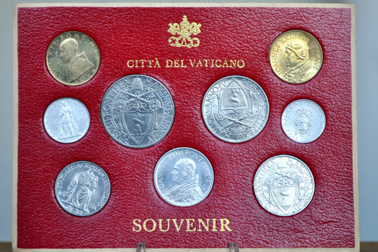 Citta Del Vaticano Coin Souvenir Set - 9 Coin Vatican Set - Catholic Coin Set - Popes Set
