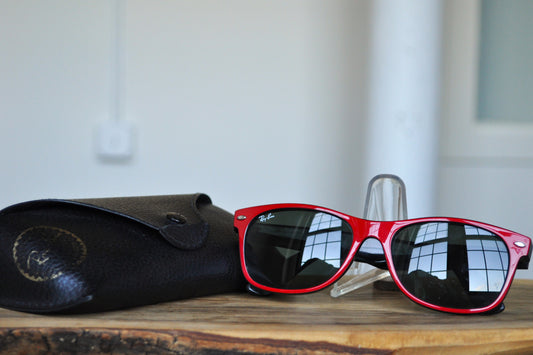 Red Ray Ban New Wayfarer Sunglasses - RB2132 New Wayfarer 769 - Red on Black Italy - Case Included