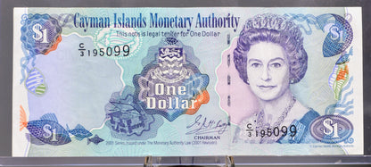 2001 Cayman Islands Monetary Authority 1 Dollar Note - Queen Elizabeth II - C/3 Prefix - 2001 British Cayman Islands One Dollar Note - P#26b