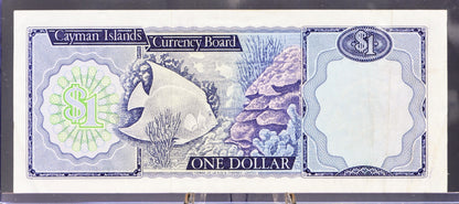 1985 Cayman Islands 1 Dollar Note - A/3 Prefix, Rarer Signature - Elizabeth II - L. 1974 British Cayman Islands One Dollar Note - P#5a