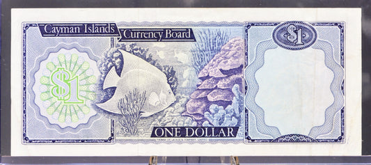 1985 Cayman Islands 1 Dollar Note - A/3 Prefix, Rarer Signature - Elizabeth II - L. 1974 British Cayman Islands One Dollar Note - P#5a