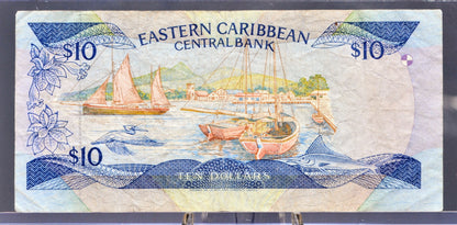 1985-93 (N.D.) East Caribbean States 10 Dollar Banknote - With Anguilla, St. Lucia Issue - 1985 British Caribbean Ten Dollars Note - P#23l