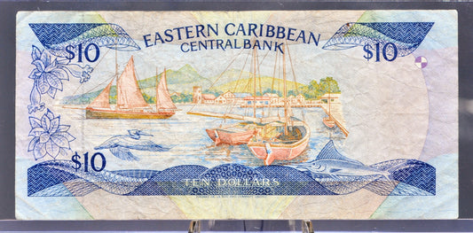 1985-93 (N.D.) East Caribbean States 10 Dollar Banknote - With Anguilla, St. Lucia Issue - 1985 British Caribbean Ten Dollars Note - P#23l