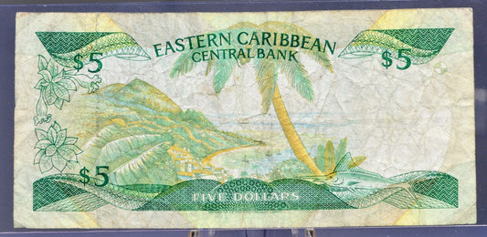 1988 (N.D.) East Caribbean States 5 Dollar Banknote - With Anguilla, St. Lucia Issue - 1988 British Caribbean Five Dollars Note - P#22l