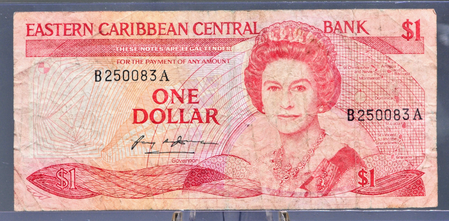 1985-88 (N.D.) East Caribbean States 1 Dollar Banknote - Without Anguilla - 1988 British Caribbean One Dollar Note - P#17a P#17k