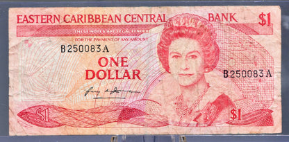 1985-88 (N.D.) East Caribbean States 1 Dollar Banknote - Without Anguilla - 1988 British Caribbean One Dollar Note - P#17a P#17k