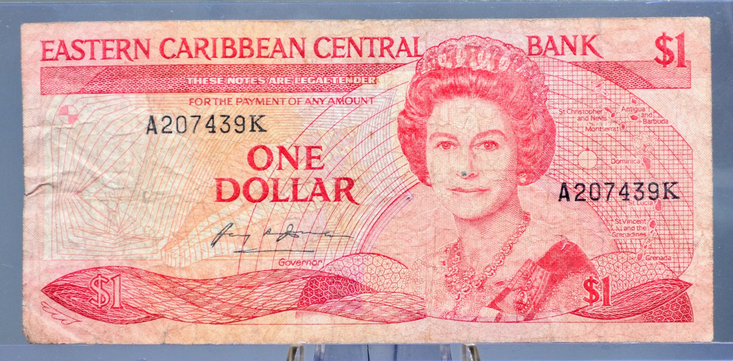 1985-88 (N.D.) East Caribbean States 1 Dollar Banknote - Without Anguilla - 1988 British Caribbean One Dollar Note - P#17a P#17k