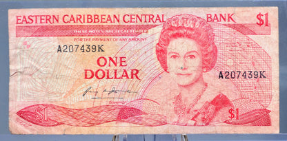 1985-88 (N.D.) East Caribbean States 1 Dollar Banknote - Without Anguilla - 1988 British Caribbean One Dollar Note - P#17a P#17k