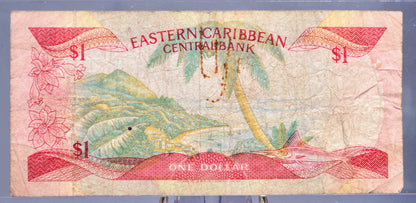 1985-88 (N.D.) East Caribbean States 1 Dollar Banknote - Without Anguilla - 1988 British Caribbean One Dollar Note - P#17a P#17k