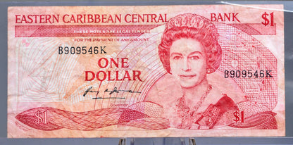 1988 (N.D.) East Caribbean States 1 Dollar Banknote - With Anguilla, St. Kitts & Nevis Issue- 1988 British Caribbean One Dollar Note - P#21k